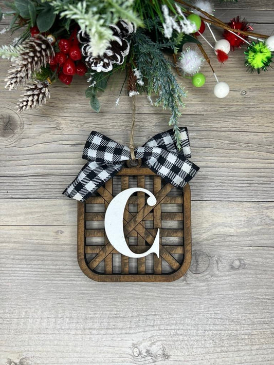 Tobacco Basket Initial Ornament -Happy Holidays 2022 - Christmas ornaments- Cardinal Ornament