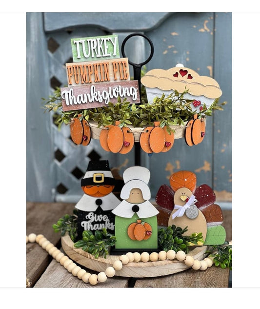 Pilgrim themed Tiered Tray Decor Complete Set-Fall Tiered Tray Decor-Fall decorations