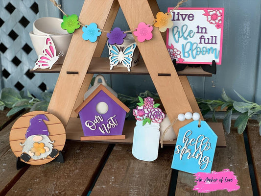 Spring themed butterfly garden tiered tray set-individual pieces, full painted set, full diy set available