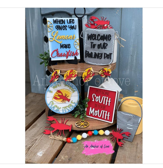 Crawfish Tiered Tray Decor, Crawfish Boil Mini Signs, Louisiana Seafood, Cajun Home Decor, Lemon Kitchen, Spring Set, Wood Signs, Shiplap