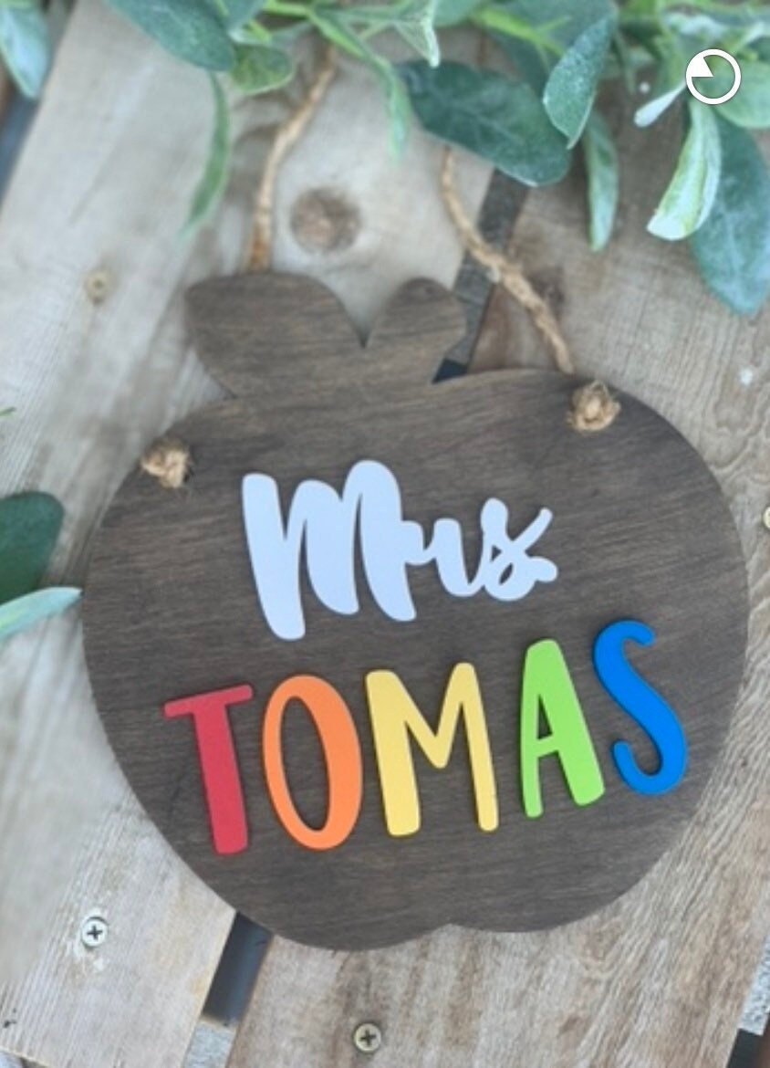 Raised lettering rainbow teachers apple sign; classroom decor; personalized teachers apple; back to school