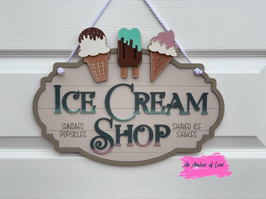 Ice cream shop vintage style sign / tiered tray decor / Ice cream sign / Summer decor / Tray signs / Tray decor / 3d sign / door hanger