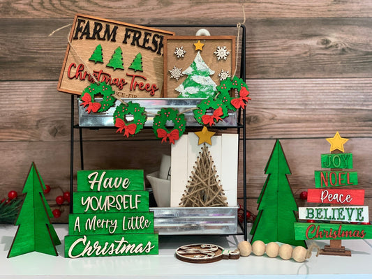 Christmas tree themed tiered tray set