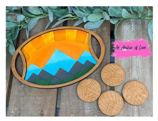 Mountain River Charcuterie Board With Handles, Cheese Platter,  Serving Tray, Unique Wedding Gift, wood gift, mountain tray