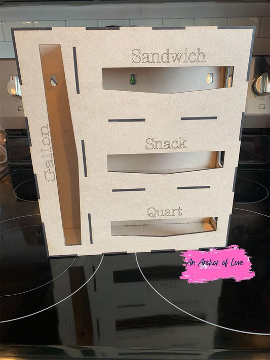 Wooden Kitchen Bag Organizer / Laser Cut Wood Ziplock Storage Baggie Holder/organizer