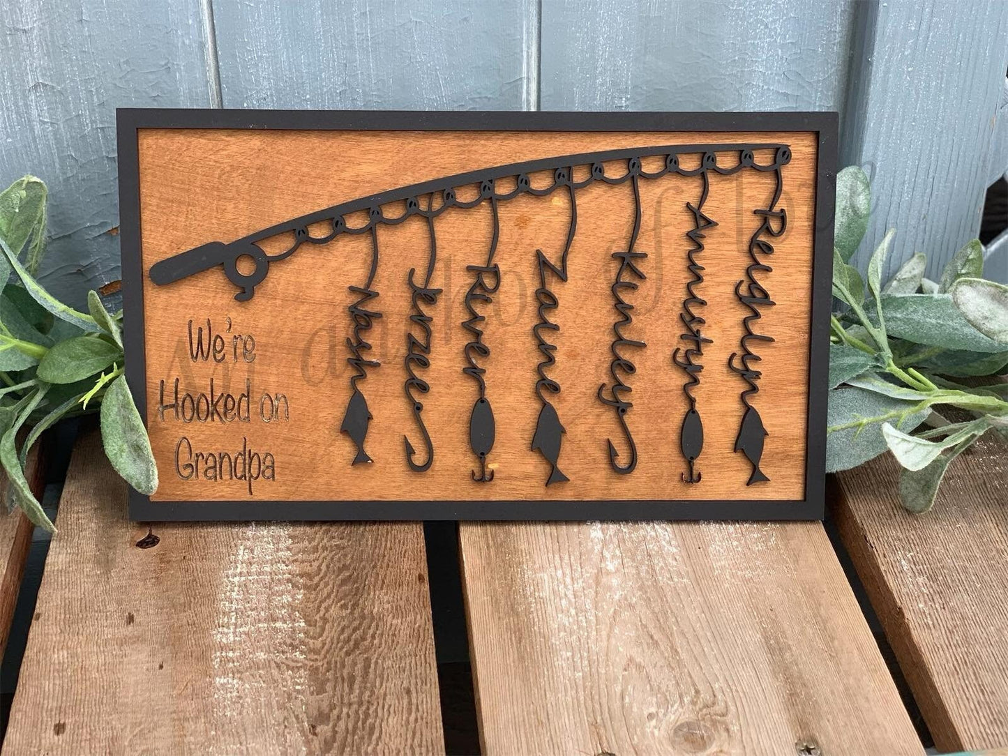 Personalized hooked on dad  Sign/ Father's Day Gift/Dad's fisherman sign/ Fathers day gift for dad