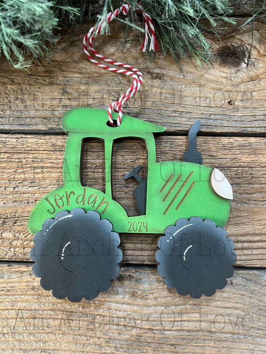 Tractor - hand painted christmas ornament- personalized child ornament