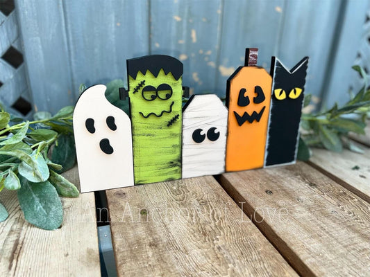 Standing Spooky Halloween shelf sitter-Spooky Hallow Halloween Decor-Tiered Tray Decor - Ghost, Mummy, Pumpkin, Frankenstein, Cat