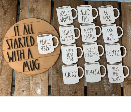 Rae Dunn inspired wall hanging with interchangeable mugs