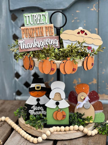 Pilgrim themed Tiered Tray Decor Complete Set-Fall Tiered Tray Decor-Fall decorations