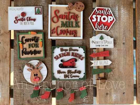 Christmas Tiered Tray Decor /Santa Stop Here / Christmas Decor/ Santa's Milk and cookies decor