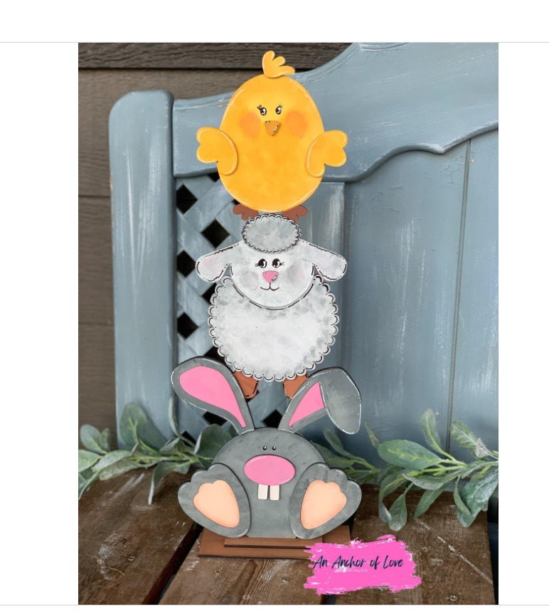 Standing Bunny, Chick, and Lamb sign-easter porch sign- easter decor