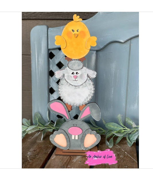 Standing Bunny, Chick, and Lamb sign-easter porch sign- easter decor