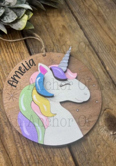 Personalized Unicorn hand painted Christmas ornament- personalized child ornament