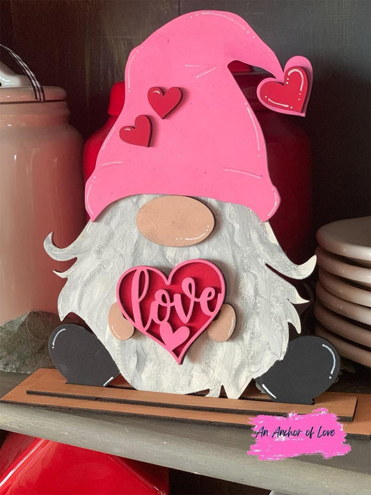 Valentine's Day Standing Gnome - Valentine's day decor- Hutch decor- Standing decorations