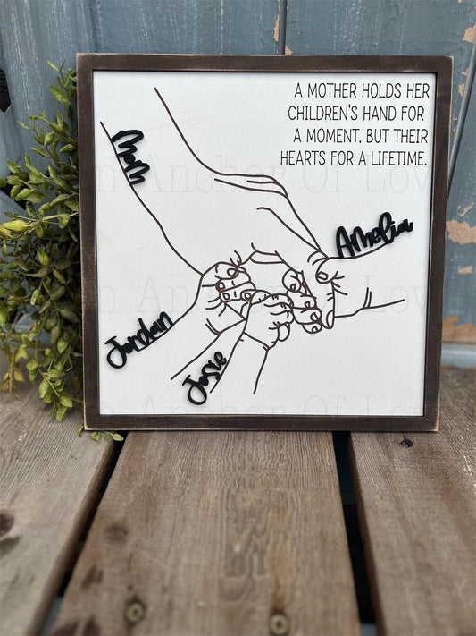 Mothers Day Gift, Gift for mom from Kids, Personalized mothers day sign, Hand Holding Sign, Mother's Day Sign/Custom Engraved Sign