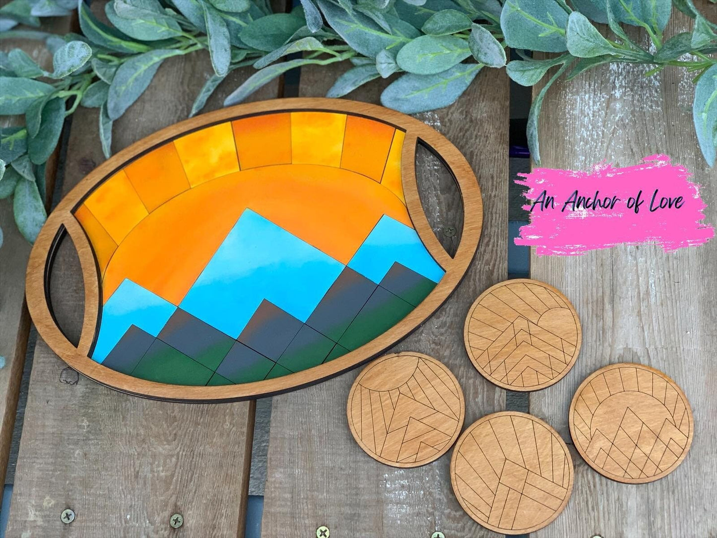Mountain River Charcuterie Board With Handles, Cheese Platter,  Serving Tray, Unique Wedding Gift, wood gift, mountain tray
