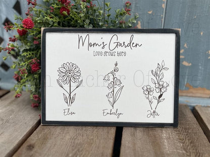 Mom's Garden- Birth Month flower Sign/Mother's Day Sign/Custom Engraved Birth Month Sign/Grandma's Garden Sign/Garden Sign