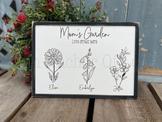 Mom's Garden- Birth Month flower Sign/Mother's Day Sign/Custom Engraved Birth Month Sign/Grandma's Garden Sign/Garden Sign