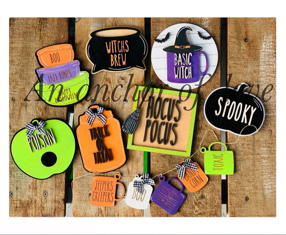 Rae Dunn inspired Halloween tiered tray decor