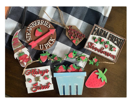 Strawberry themed tier tray decor finished or unfinished options