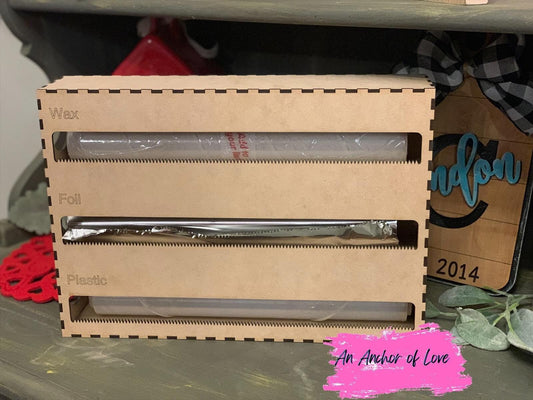 Parchment Paper, Plastic Wrap, and Aluminum Foil Roll Organizer for Drawer or Wall mount- great gift- great organizer