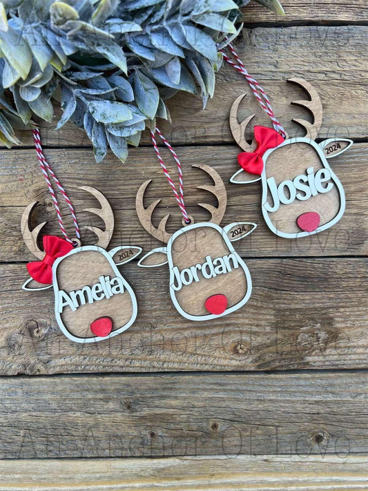Personalized reindeer ornament for children, handmade ornament, christmas decor and gift /  Christmas ornament /