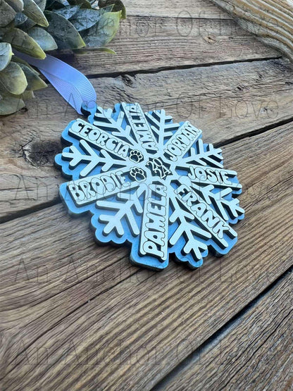 Wood personalized Family Snowflake ornament, handmade 2024 ornament, Christmas decor and gift, handmade 2024 ornament, Christmas gift