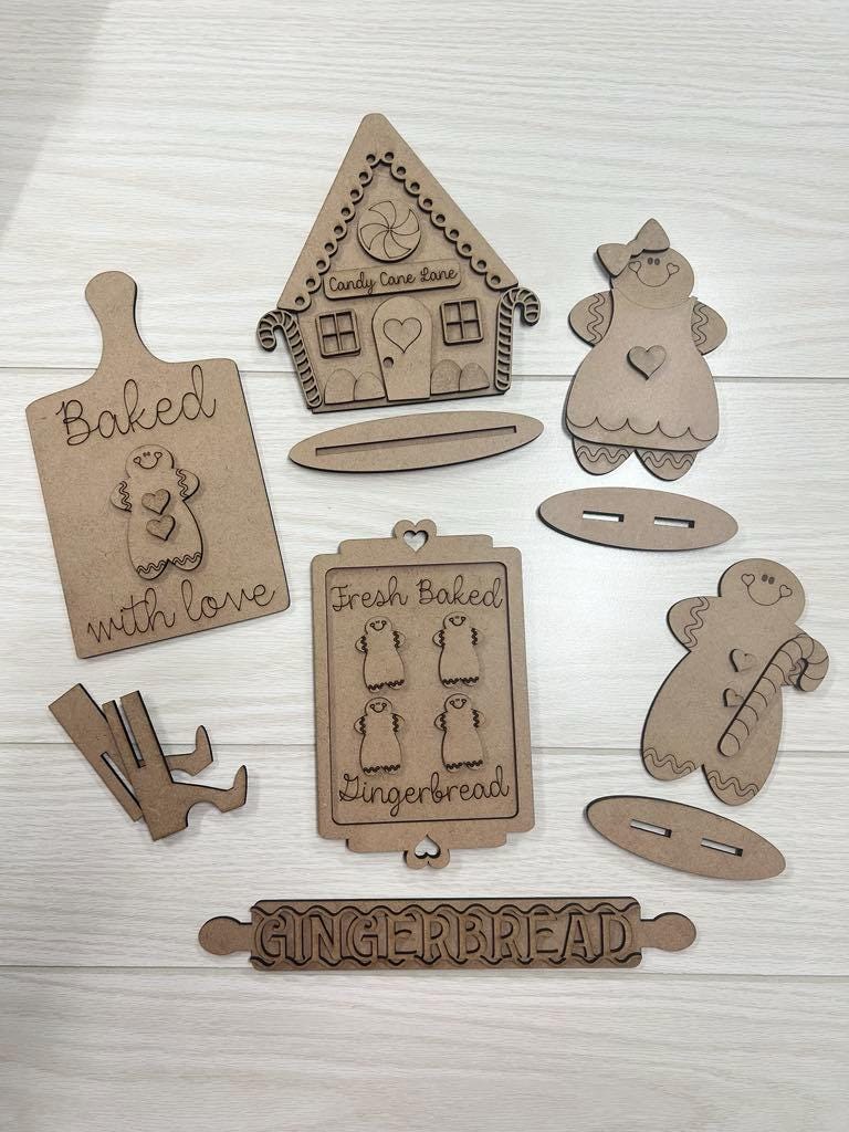 Gingerbread  DIY Paint Kit | Winter Tiered Tray Laser Cut Wood Blanks | Holiday DIY Kits