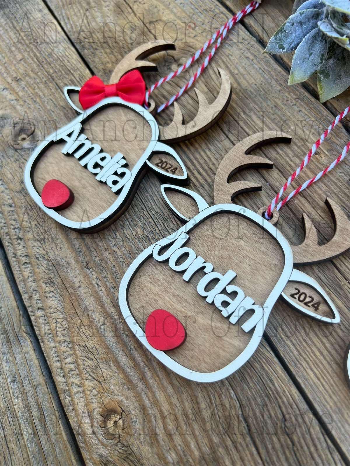 Personalized reindeer ornament for children, handmade ornament, christmas decor and gift /  Christmas ornament /