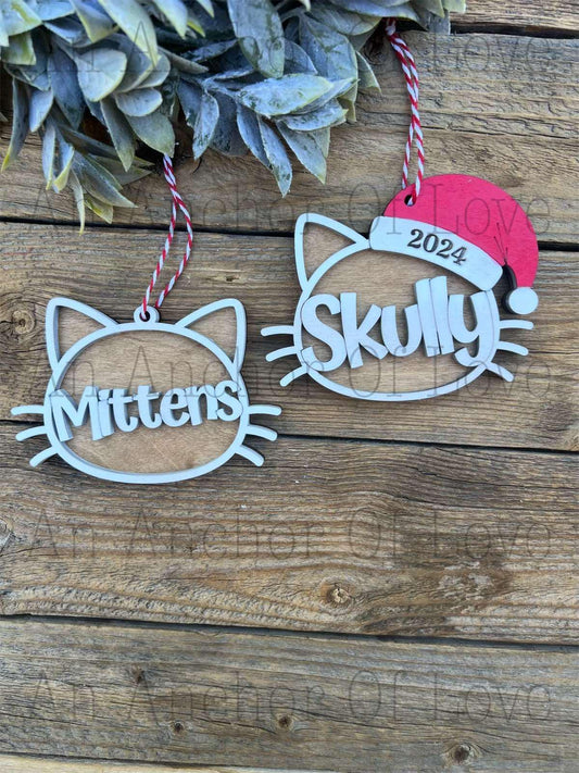 Wood personalized cat ornament, handmade 2024 ornament, Christmas decor and gift, handmade 2024 ornament, Christmas decor and gift
