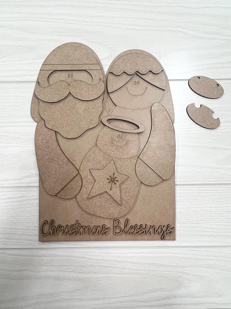Christmas Blessing Nativity Door hanger DIY Paint Kit | Laser Cut Wood Blanks | Holiday DIY Kits