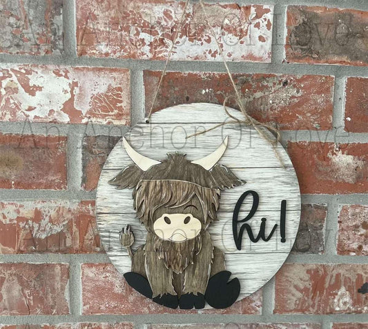 Highland Cow Interchangeable door hanger for hats and bows //Highland Cow // Viral Shelf Sitter- door hanger only