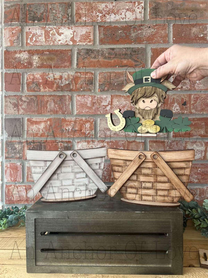 Saint Patricks day highland cow interchangeable Basket large Insert ONLY
