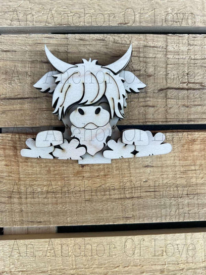 unfinished mini interchangeable basket highland cow saint Patrick's day blank/ Laser cut blanks