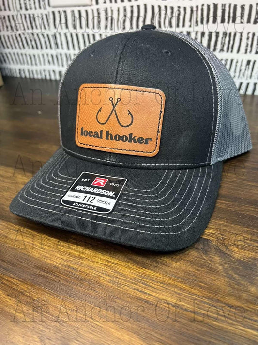 Local Hooker Hat, Dad Birthday Gift, Fisherman Gift, Gift For Husband, Trucker Hat, Leather Patch Hat, Custom Hat, Fathers Day Gift