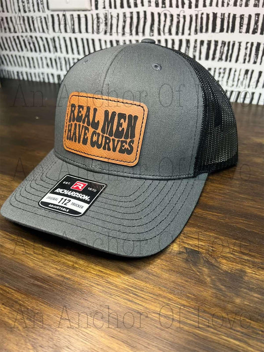 Real Men Have Curves trucker hat, Dad Birthday Gift, Gift For Husband, Trucker Hat, Leather Patch Hat, Custom Hat, Fathers Day Gift