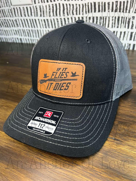 Duck Hunter Hat, Dad Birthday Gift, Fisherman Gift, Gift For Husband, Trucker Hat, Leather Patch Hat, Custom Hat, Fathers Day Gift