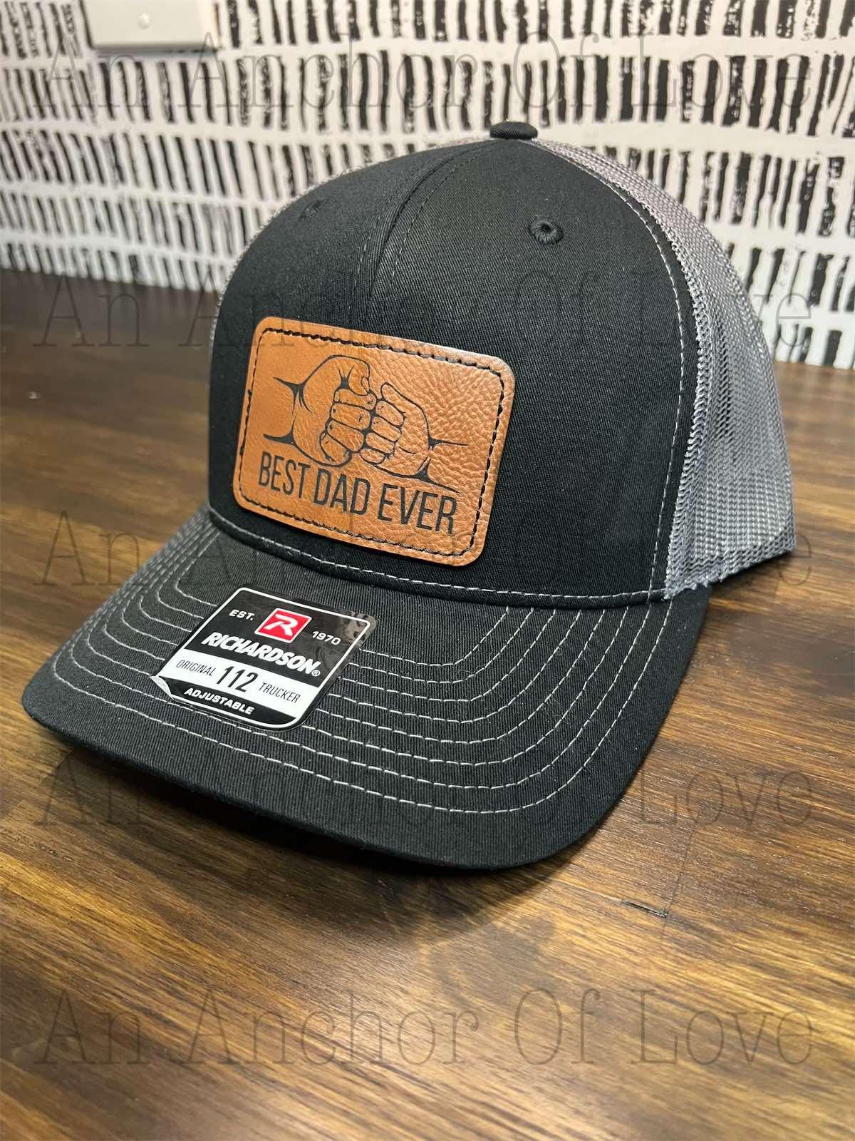 Best Dad Ever hat, Dad Birthday Gift, Fisherman Gift, Gift For Husband, Trucker Hat, Leather Patch Hat, Custom Hat, Fathers Day Gift
