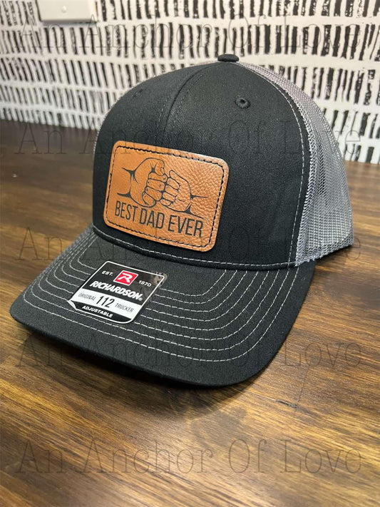 Best Dad Ever hat, Dad Birthday Gift, Fisherman Gift, Gift For Husband, Trucker Hat, Leather Patch Hat, Custom Hat, Fathers Day Gift