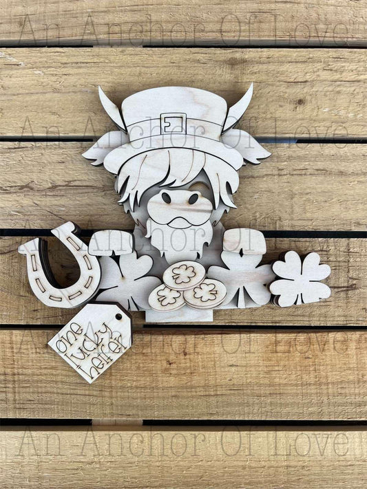 unfinished large interchangeable basket highland cow saint Patrick's day blank/ Laser cut blanks