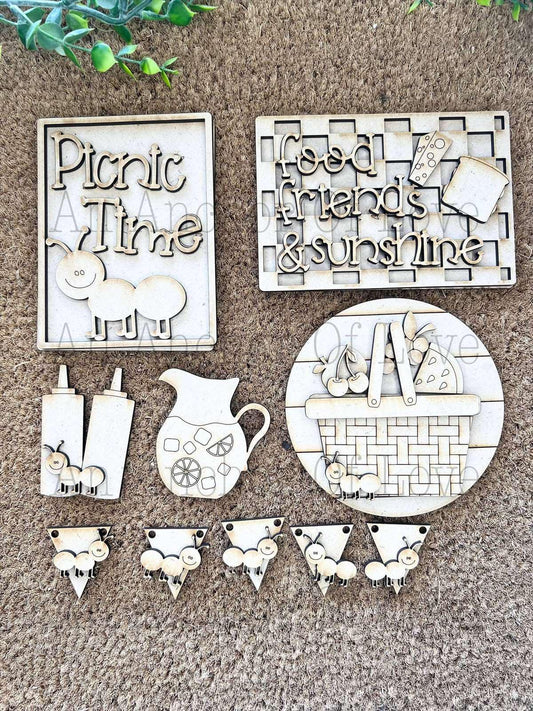 Picnic Time DIY Paint Kit |  Tiered Tray Laser Cut Wood Blanks | Holiday DIY Kits