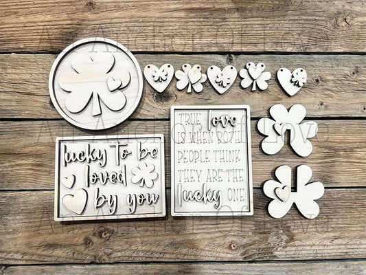 lucky in love DIY Paint Kit |  Tiered Tray Laser Cut Wood Blanks | Holiday DIY Kits