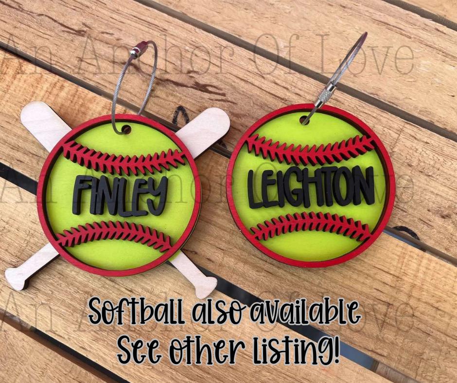 Baseball Mom Bag Tag - Baseball bag tag - Baseball Bag Tag - Baseball Charm - Baseball Bag Charm - -Personalized Baseball Bag Tag for Kids