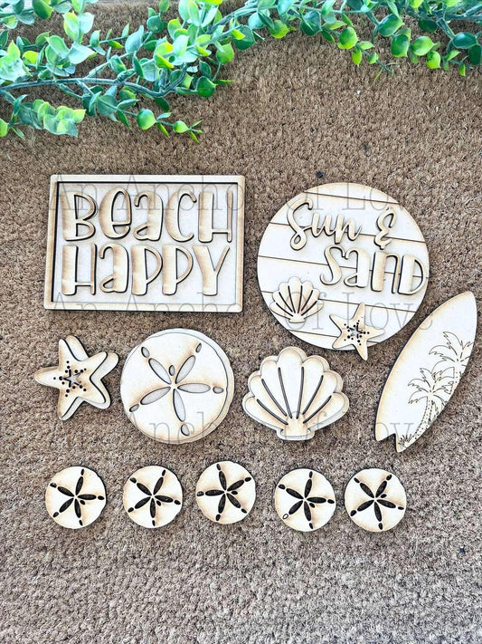 Beach day DIY Paint Kit | beach Tiered Tray Laser Cut Wood Blanks | Holiday DIY Kits