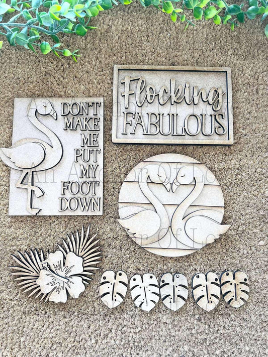 Flamingo DIY Paint Kit |  Tiered Tray Laser Cut Wood Blanks | Holiday DIY Kits