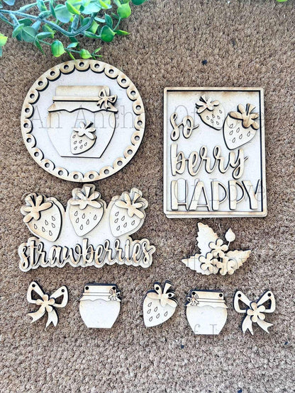 Strawberry DIY Paint Kit |  Tiered Tray Laser Cut Wood Blanks | Holiday DIY Kits