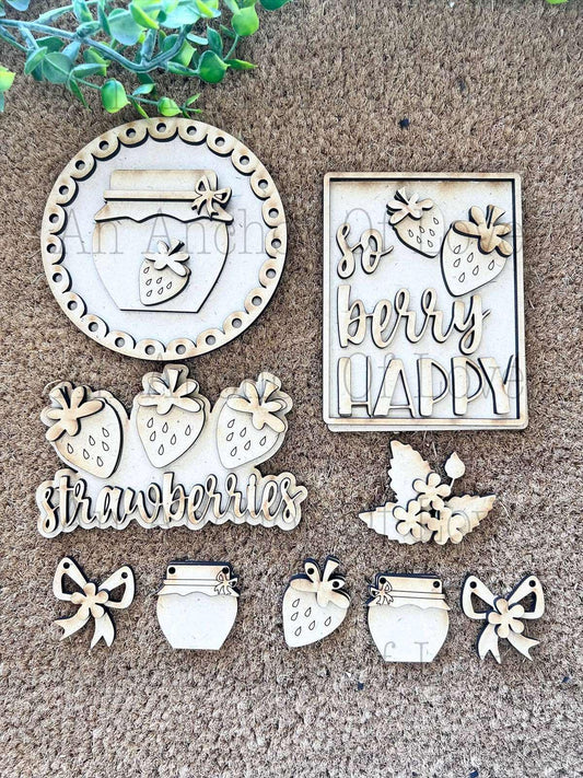 Strawberry DIY Paint Kit |  Tiered Tray Laser Cut Wood Blanks | Holiday DIY Kits