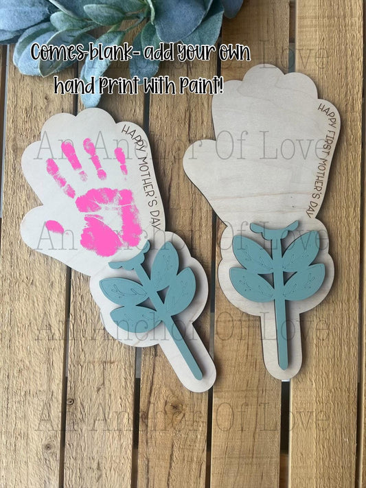 Custom Handprint Sign for Mother's Day Gift DIY Handprint Sign Flowers for Grandma Personalized  Wooden Mothers Day' Gift, Kids Names