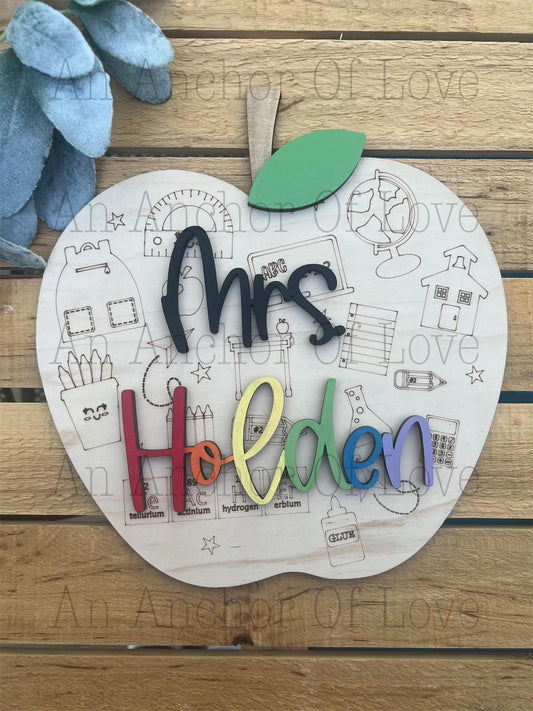 Teacher appreciation gift- Rainbow teachers apple sign; classroom decor; personalized teachers apple; back to school gift